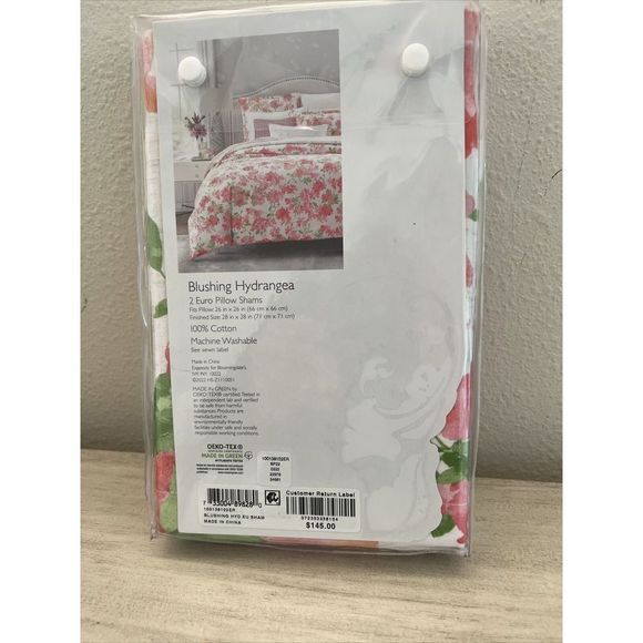 Sky Bedding Euro Pillow Shams Set of 2 Floral Blushing Hydrangea Collection Pink - Picture 2 of 6